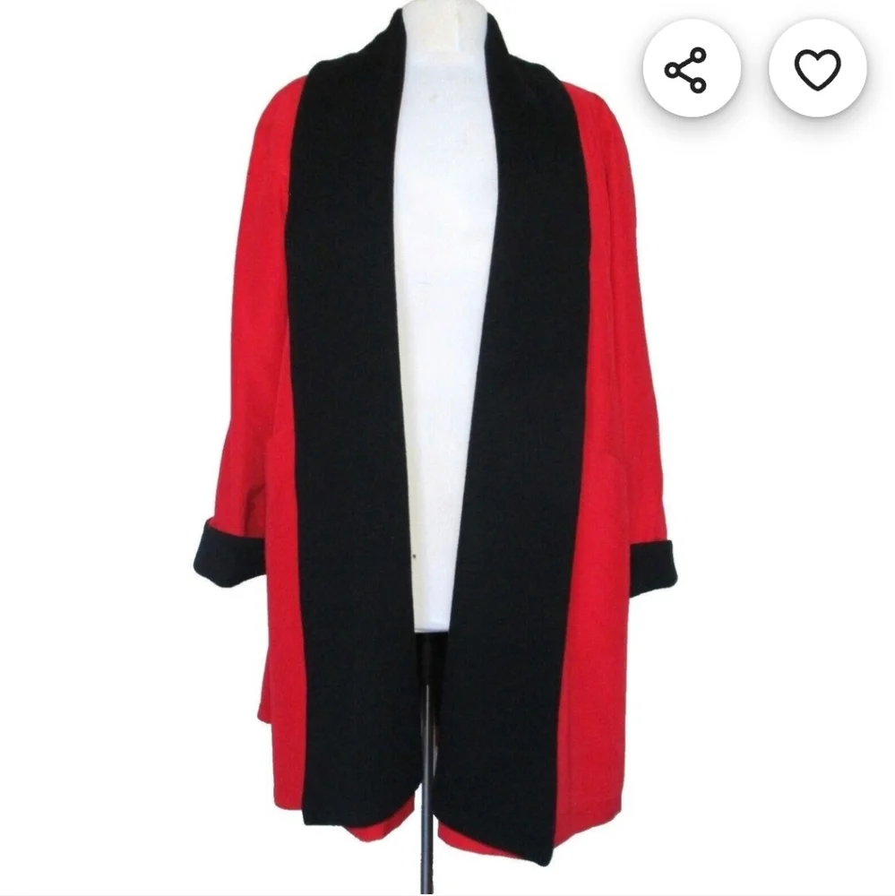 Swing Coat, Vintage Steve By Searle, Size 8 Women, RedBlack, Wool Lining, Peaco - Picture 1 of 10